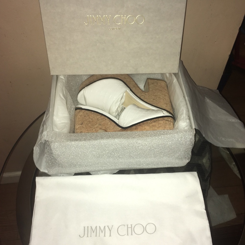 Jimmy Choo Deedee Croc Embossed Wedge Sandals